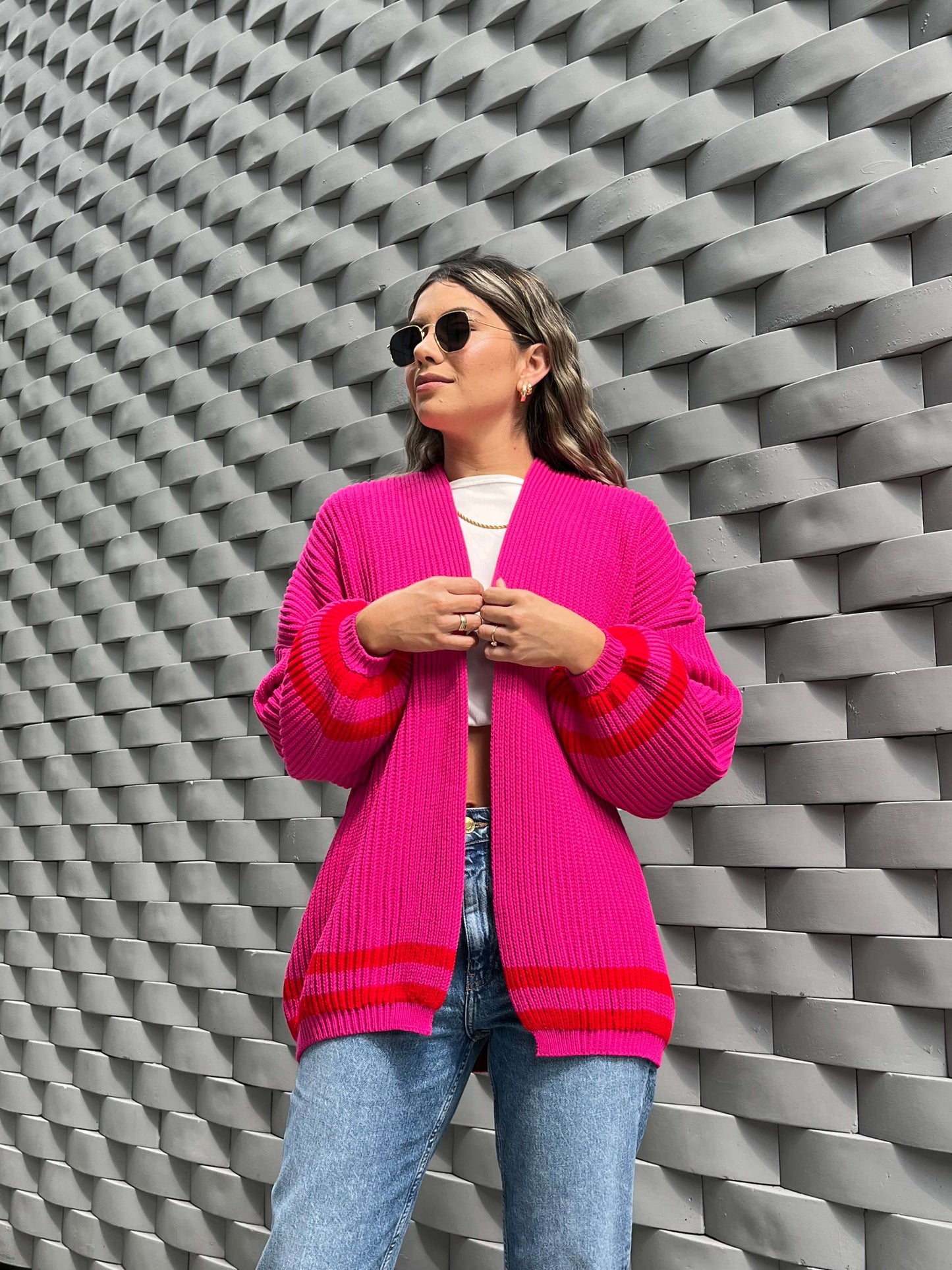 Cardigan Olivia - Fucsia y Rojo (Pre-Orden)