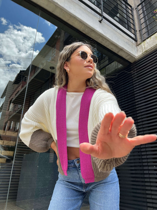 Cardigan Victoria - Magenta y Crudo