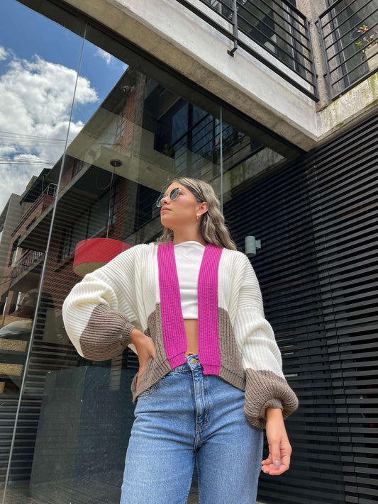 Cardigan Victoria - Magenta y Crudo